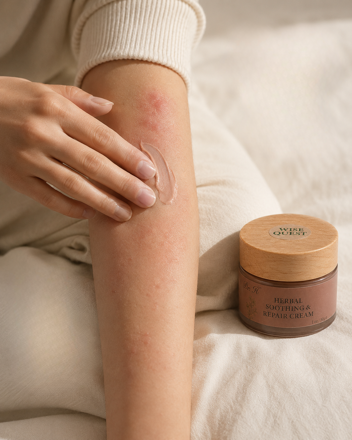 Applying the cream to the arm — for use anywhere on the body