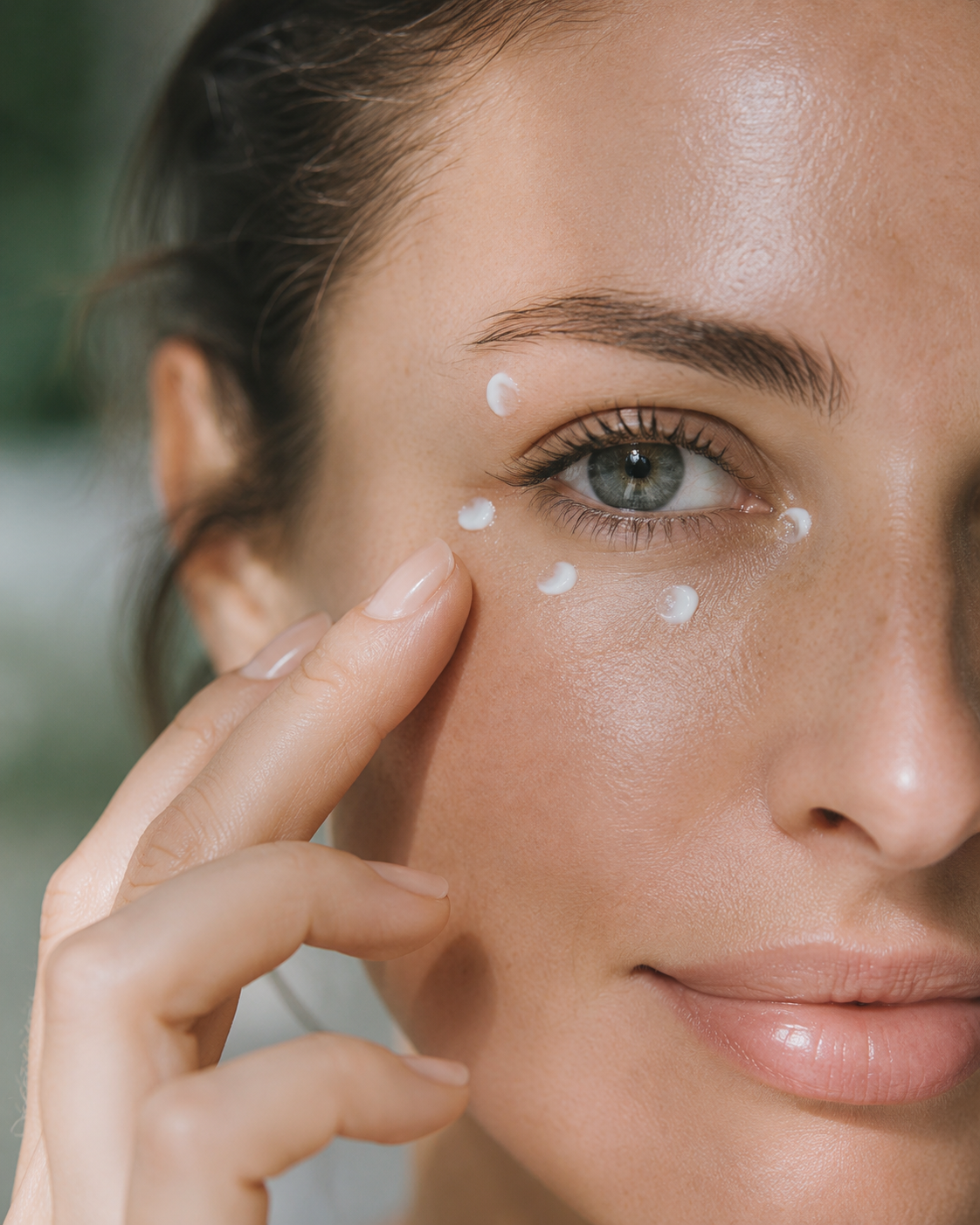 Dotting eye cream at 4–5 points around the eye