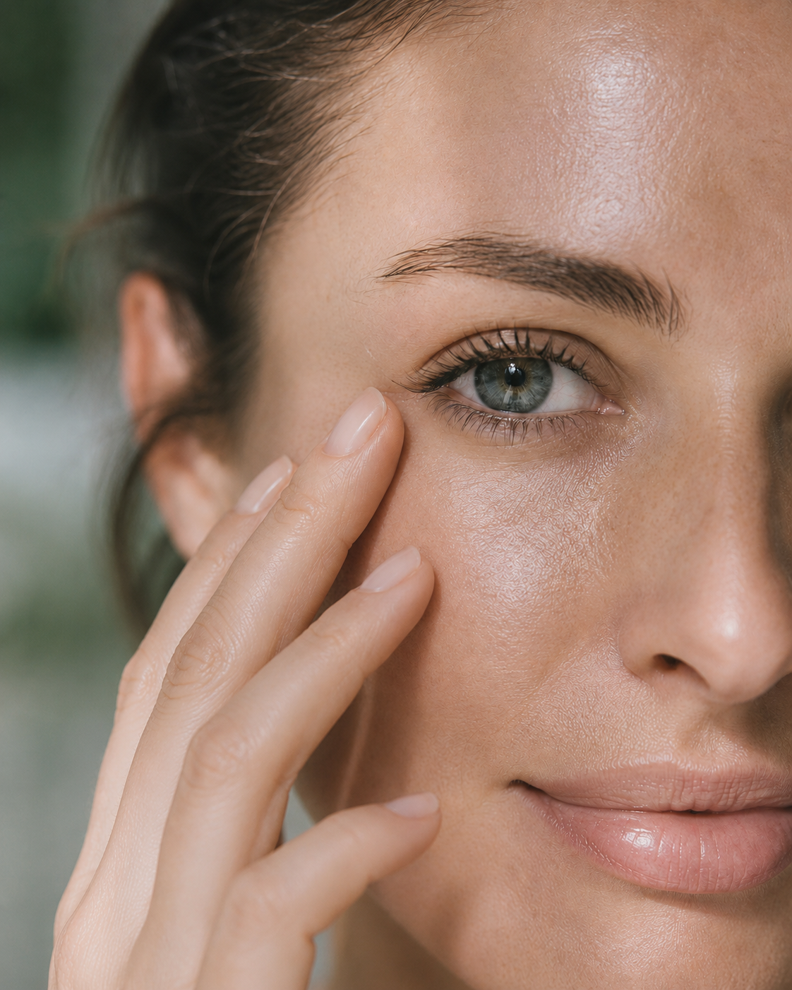 Pressing and massaging eye cream around the orbital bone